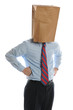 Businessman with paper bag on his head