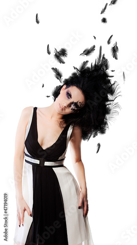 Photo: brunette woman with magnificent hairstyle and art make up brunette woman with magnificent hairstyle and art make up