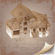 Architectural background with a 3D building model