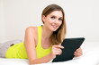 woman using tablet