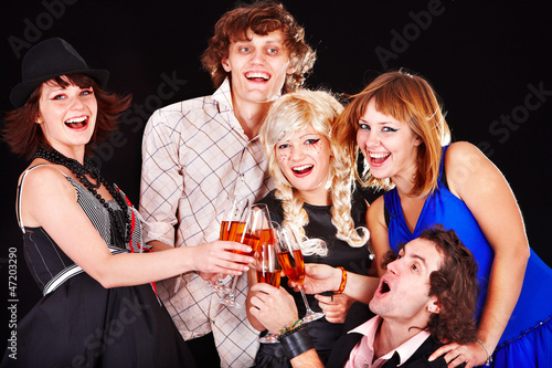 Photo: Group happy people with wine. Group happy people with wine.