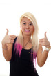 Young woman showing thumbs up