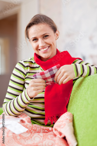 Photo: sick woman uses handkerchief sick woman uses handkerchief