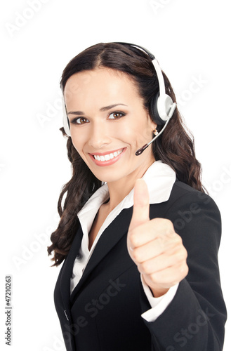 Photo: Support operator with thumbs up, on white Support operator with thumbs up, on white