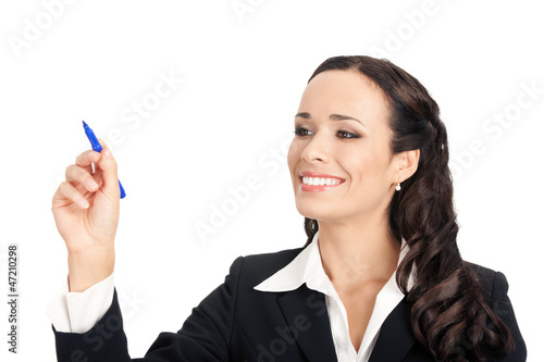 Photo: Businesswoman writing or drawing, isolated Businesswoman writing or drawing, isolated