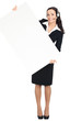 Businesswoman showing blank signboard, isolated