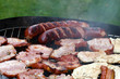 barbecue with delicious grilled meat on grill