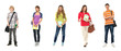 A groupe of teenagers in modern clothes on a white background