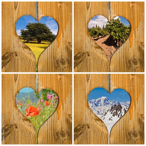 Photo: Collage paysage, coeurs en bois Collage paysage, coeurs en bois