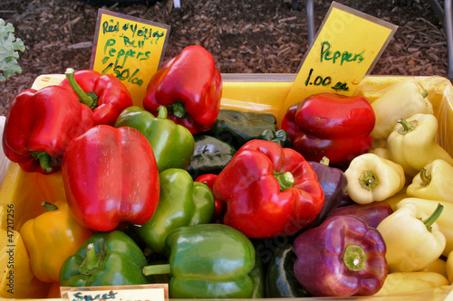 Photo: Peppers at a farmers market vegetable stand Peppers at a farmers market vegetable stand
