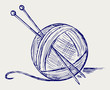 Yarn balls with needles. Doodle style