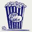 Popcorn exploding inside the packaging. Doodle style