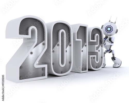 Illustration: Robot with 2013 celebrating the new year Robot with 2013 celebrating the new year