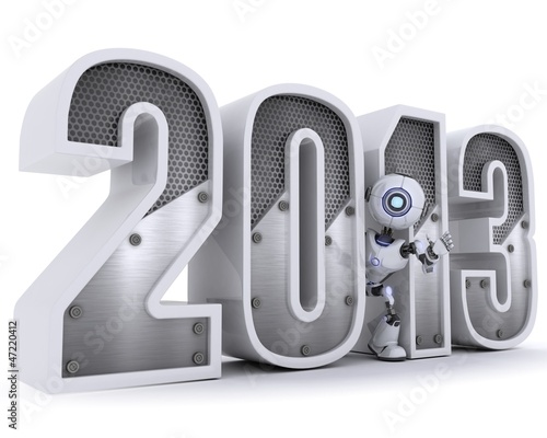 Illustration: Robot with 2013 celebrating the new year Robot with 2013 celebrating the new year