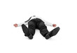 Businessman laying down on white background