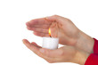 Women hands protect candlelight