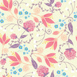 Vector fresh field flowers and leaves elegant seamless pattern