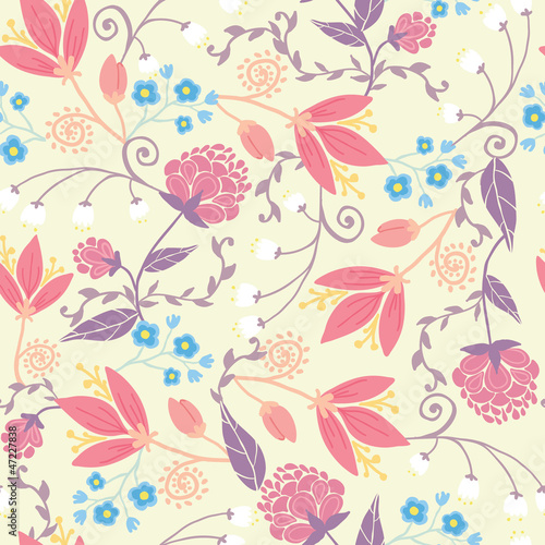 Vector: Vector fresh field flowers and leaves elegant seamless pattern Vector fresh field flowers and leaves elegant seamless pattern
