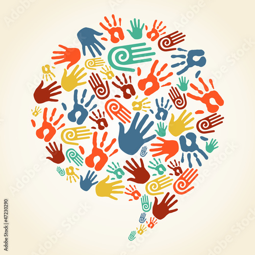 Vector: Global diversity hand prints speech bubble Global diversity hand prints speech bubble