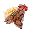 Delicious beef steaks isolated on white background