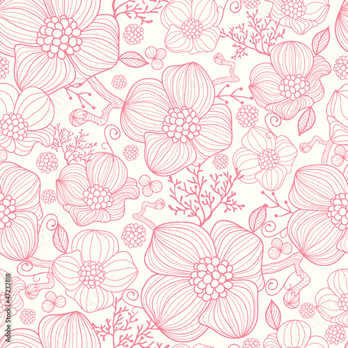 Vector: Vector red line art flowers elegant seamless pattern background Vector red line art flowers elegant seamless pattern background
