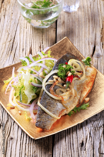 Photo: Pan fried trout with green salad Pan fried trout with green salad