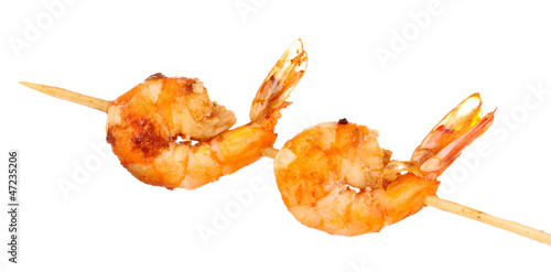 Photo: Shrimp skewers isolated on white Shrimp skewers isolated on white