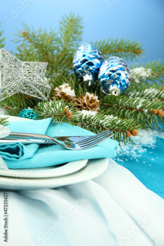 Photo: beautiful christmas setting, close up beautiful christmas setting, close up