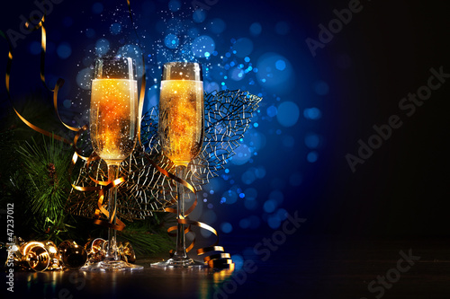 Photo: Glasses of champagne at new year party Glasses of champagne at new year party