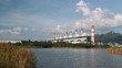 coal power plants encircled by forest and mountain, time lapse