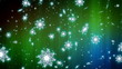 Falling snowflakes against polar light