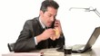 businessman with phone eating unhealthy food