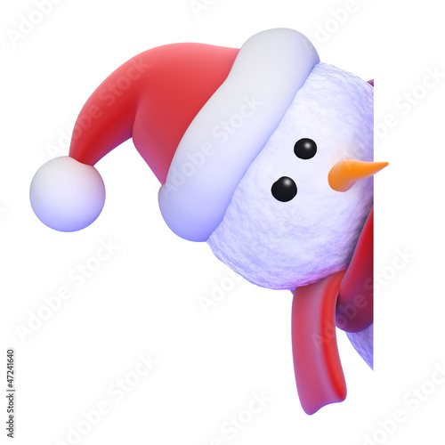 Illustration: Snowman peeps round to look at blank page Snowman peeps round to look at blank page