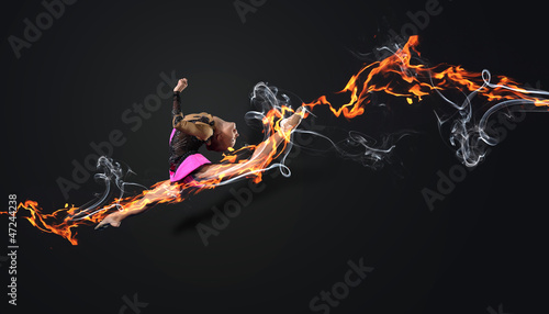 Photo: Young woman in gymnast suit posing Young woman in gymnast suit posing