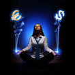 Business woman with financial symbols around