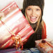 Photo: Blonde Frau mit Geschenken Blonde Frau mit Geschenken