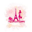 beautiful women Shopping in Paris - vector card