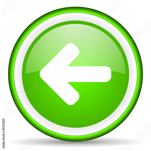 Illustration: arrow left green glossy icon on white background arrow left green glossy icon on white background