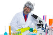 Nerd crazy scientist man portrait working at laboratory