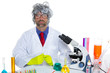 Nerd crazy scientist man portrait working at laboratory