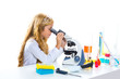 Children student girl in kid chemical laboratory