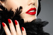 Photo of woman with fashion red nails and  lips