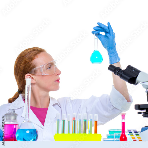 Photo: chemical laboratory scientist woman with glass flask chemical laboratory scientist woman with glass flask