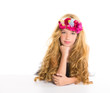 children fashion blond girl with spring flowers on head
