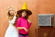 children 70s two kid friend girls in retro party