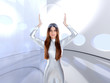 Astronaut futuristic silver woman glass helmet