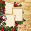 Illustration: Christmas frame with decorations on a wooden background Christmas frame with decorations on a wooden background