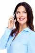 Happy business woman with cell phone.