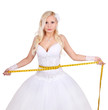 beautiful bride with measuring tape isolated