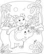 Coloring illustration of a girl riding a elephant